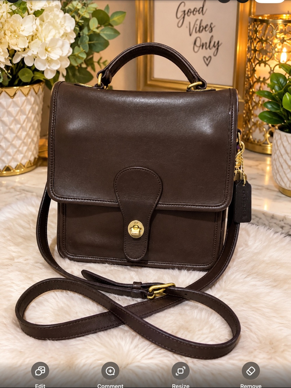 Coach Dark Brown Leather Top-Handle Satchel with Gold Hardware